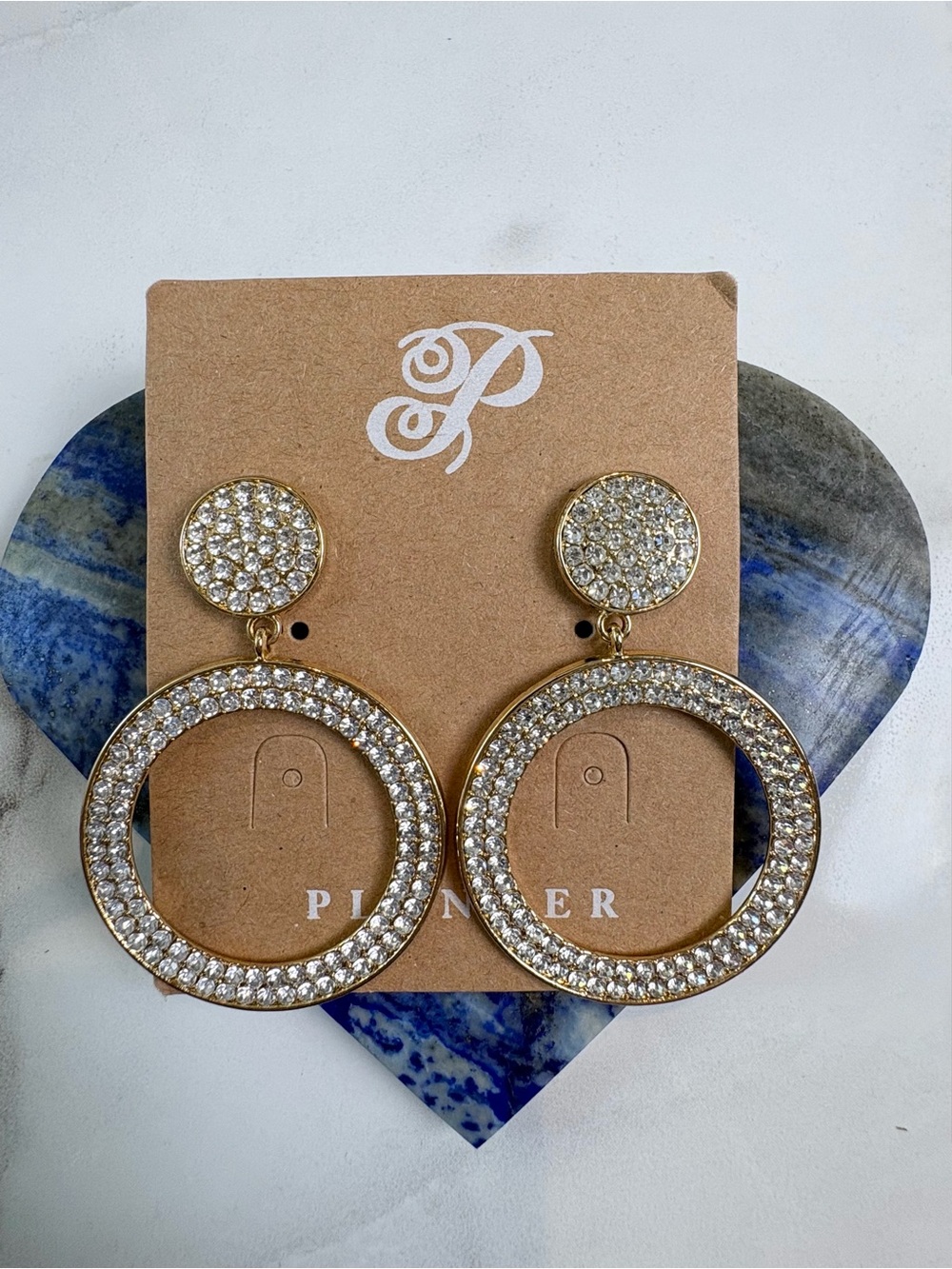 Plunder Earrings Sparkly Rhinestone Hoops in Gold Tone